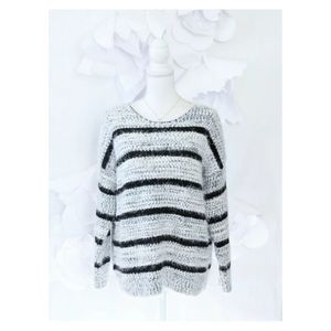 Calvin Klein Fluffy Striped Sweater L Black Cozy